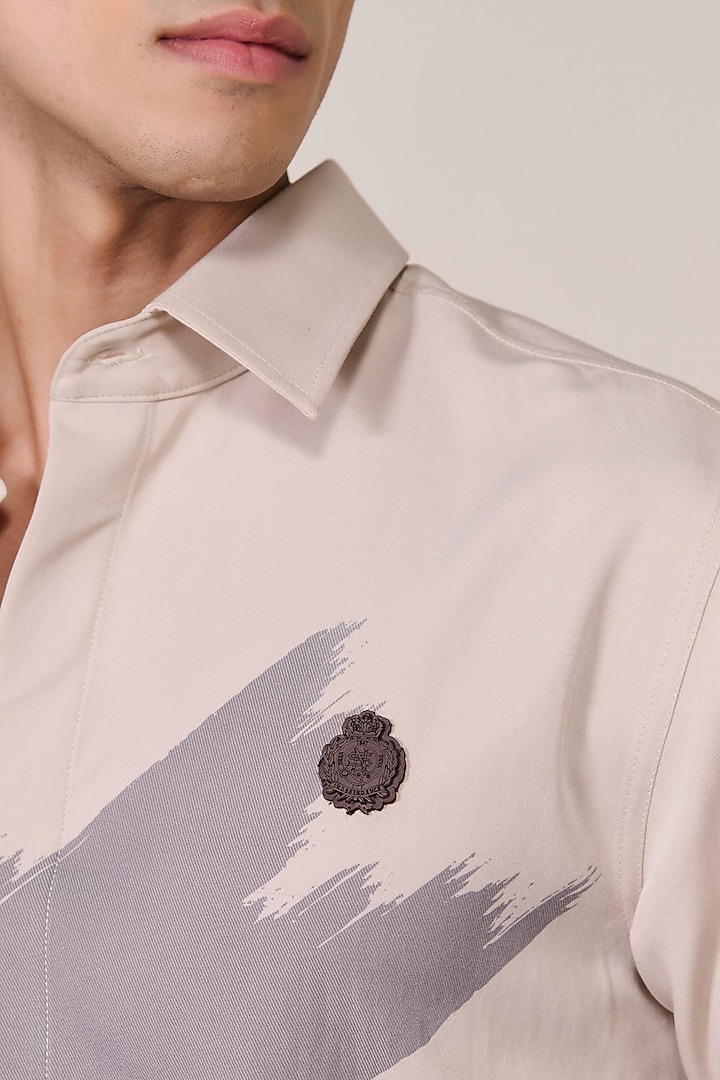 Khaki Rayon Suiting Blend Houndstooth Printed Wedding Shirt by S&N by Shantnu Nikhil Men at Pernia's Pop Up Shop