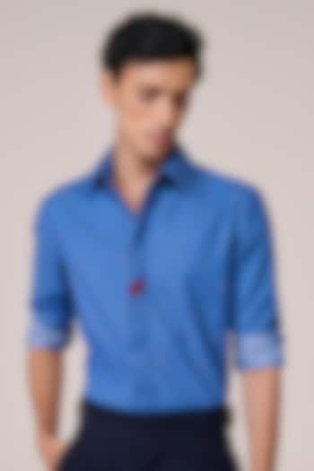 Dark Denim Viscose Spandex Suiting Blend Wedding Shirt by S&N by Shantnu Nikhil Men at Pernia's Pop Up Shop