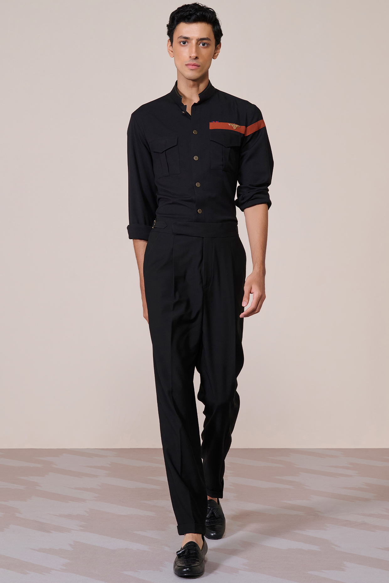Black Brushed Suiting Blend Color-Blocked Shirt by S&N by Shantnu Nikhil Men