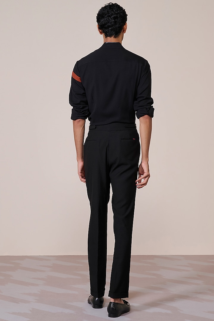 Black Brushed Suiting Blend Color-Blocked Wedding Shirt by S&N by Shantnu Nikhil Men at Pernia's Pop Up Shop