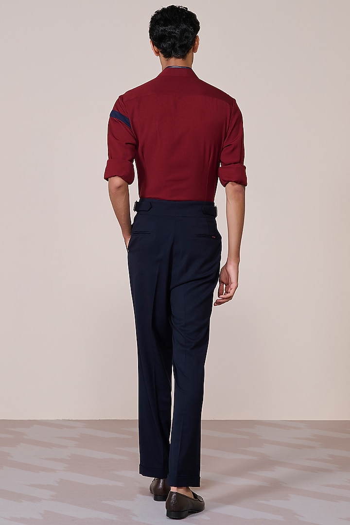 Cherry Red Brushed Suiting Blend Color-Blocked Wedding Shirt by S&N by Shantnu Nikhil Men at Pernia's Pop Up Shop