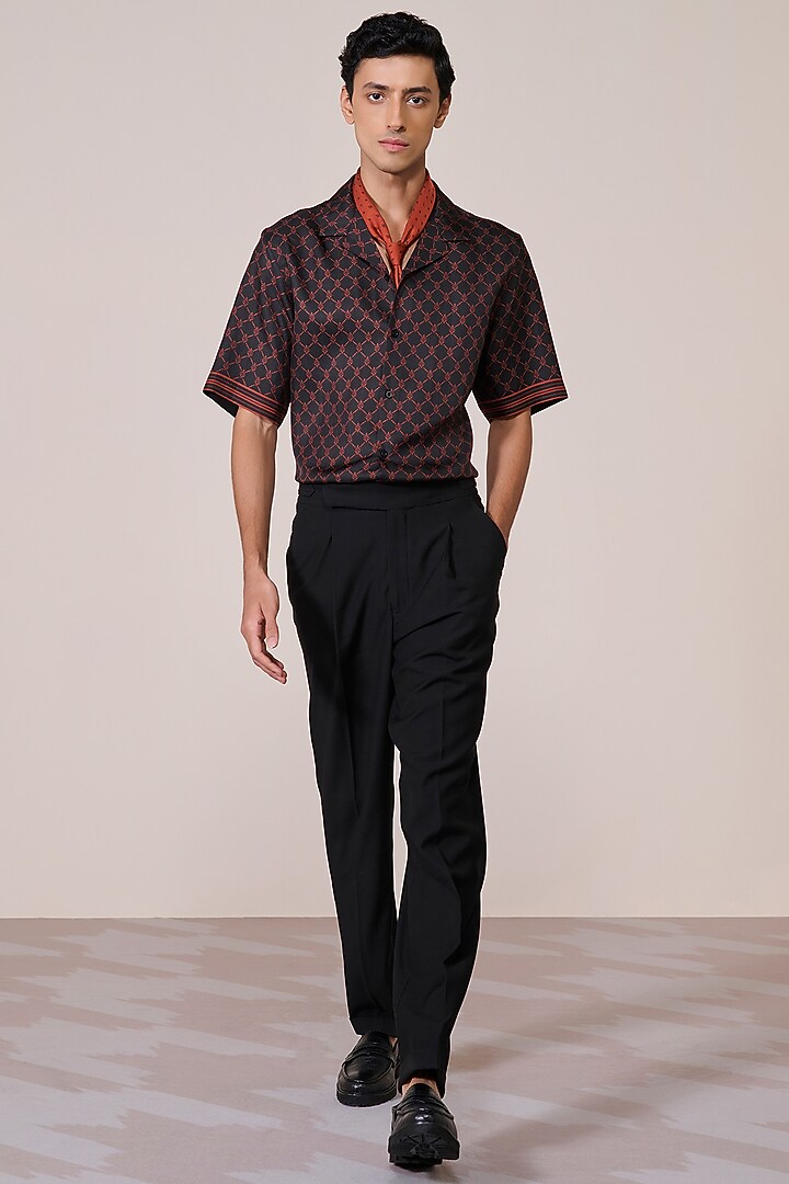 Black Silk Twill Adamas Printed Shirt by S&N by Shantnu Nikhil Men