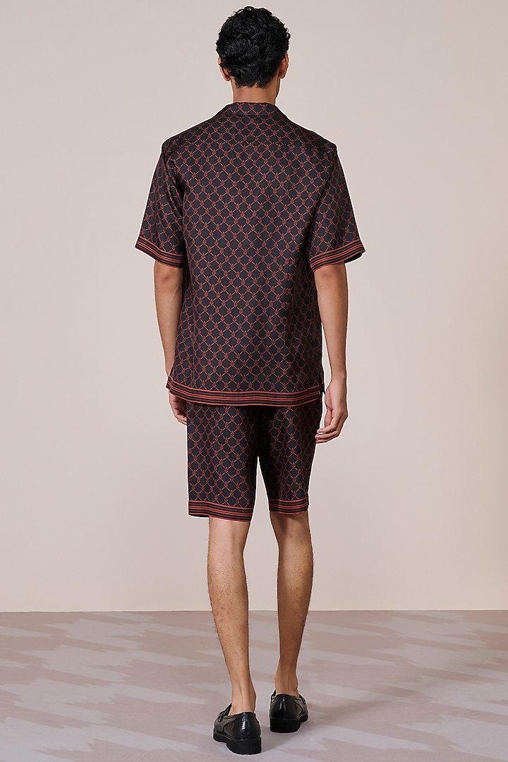 Black Silk Twill Adamas Printed Wedding Shirt by S&N by Shantnu Nikhil Men at Pernia's Pop Up Shop