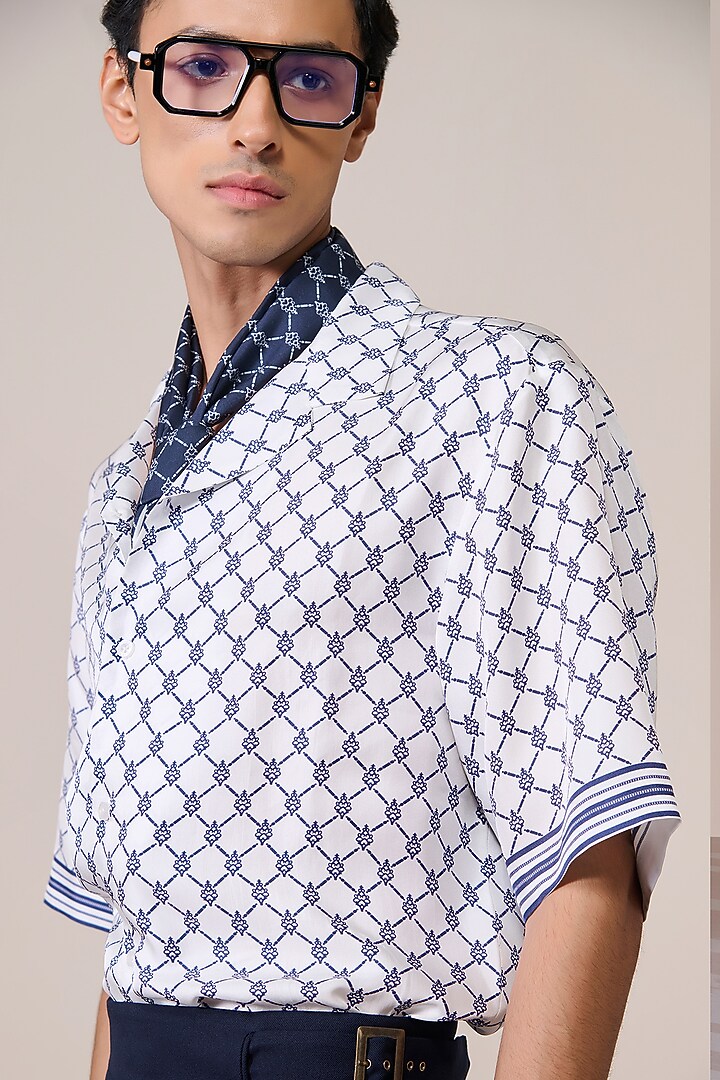 Off-White Silk Twill Adamas Printed Shirt by S&N by Shantnu Nikhil Men