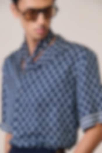 Navy Blue Silk Twill Adamas Printed Shirt by S&N by Shantnu Nikhil Men