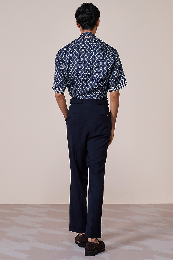 Navy Blue Silk Twill Adamas Printed Wedding Shirt by S&N by Shantnu Nikhil Men at Pernia's Pop Up Shop