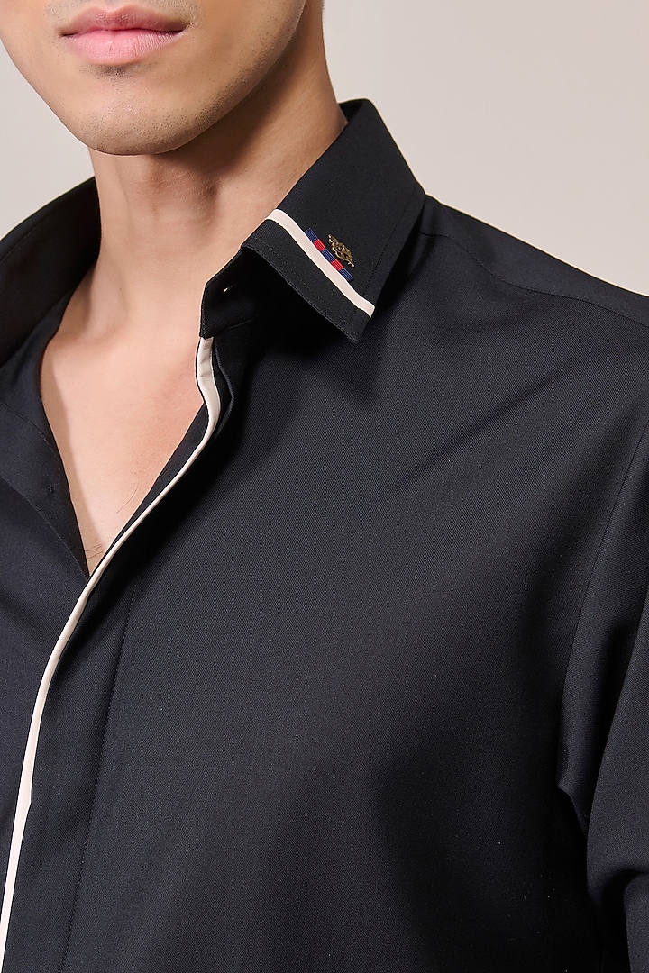 Black Rayon Suiting Blend Party Wear Shirt by S&N by Shantnu Nikhil Men at Pernia's Pop Up Shop