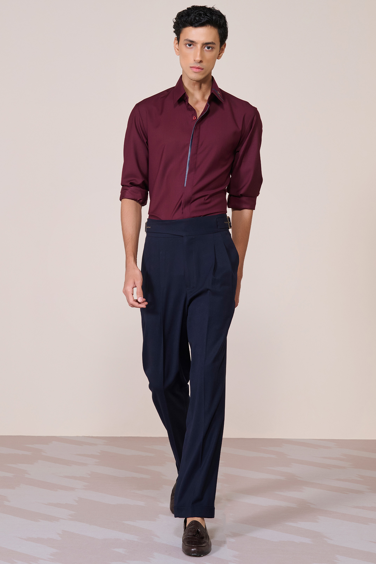 Cherry Red Rayon Suiting Blend Shirt by S&N by Shantnu Nikhil Men