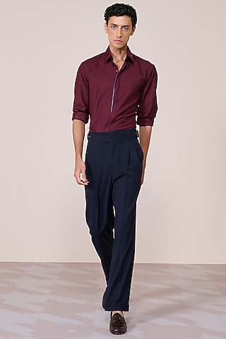 Cherry Red Rayon Suiting Blend Shirt by S&N by Shantnu Nikhil Men