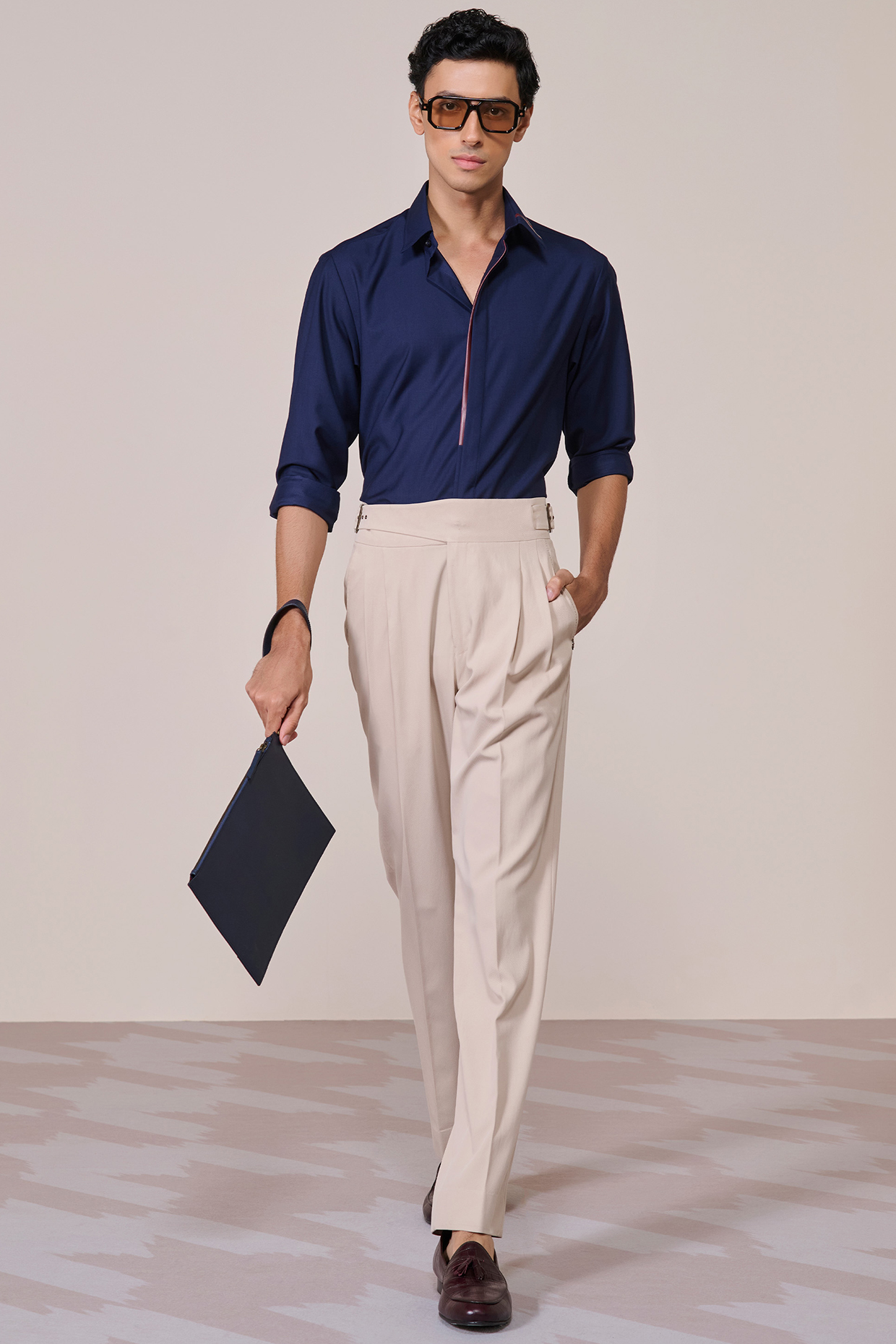 Navy Blue Rayon Suiting Blend Shirt by S&N by Shantnu Nikhil Men