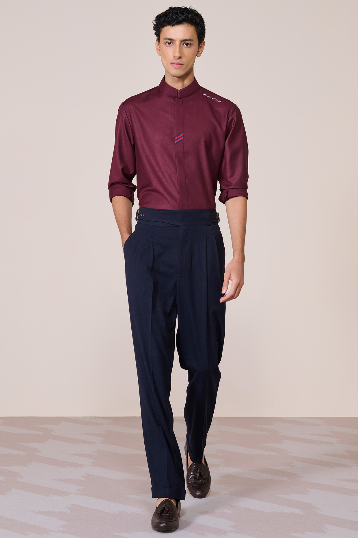 Cherry Red Rayon Suiting Blend Shirt by S&N by Shantnu Nikhil Men