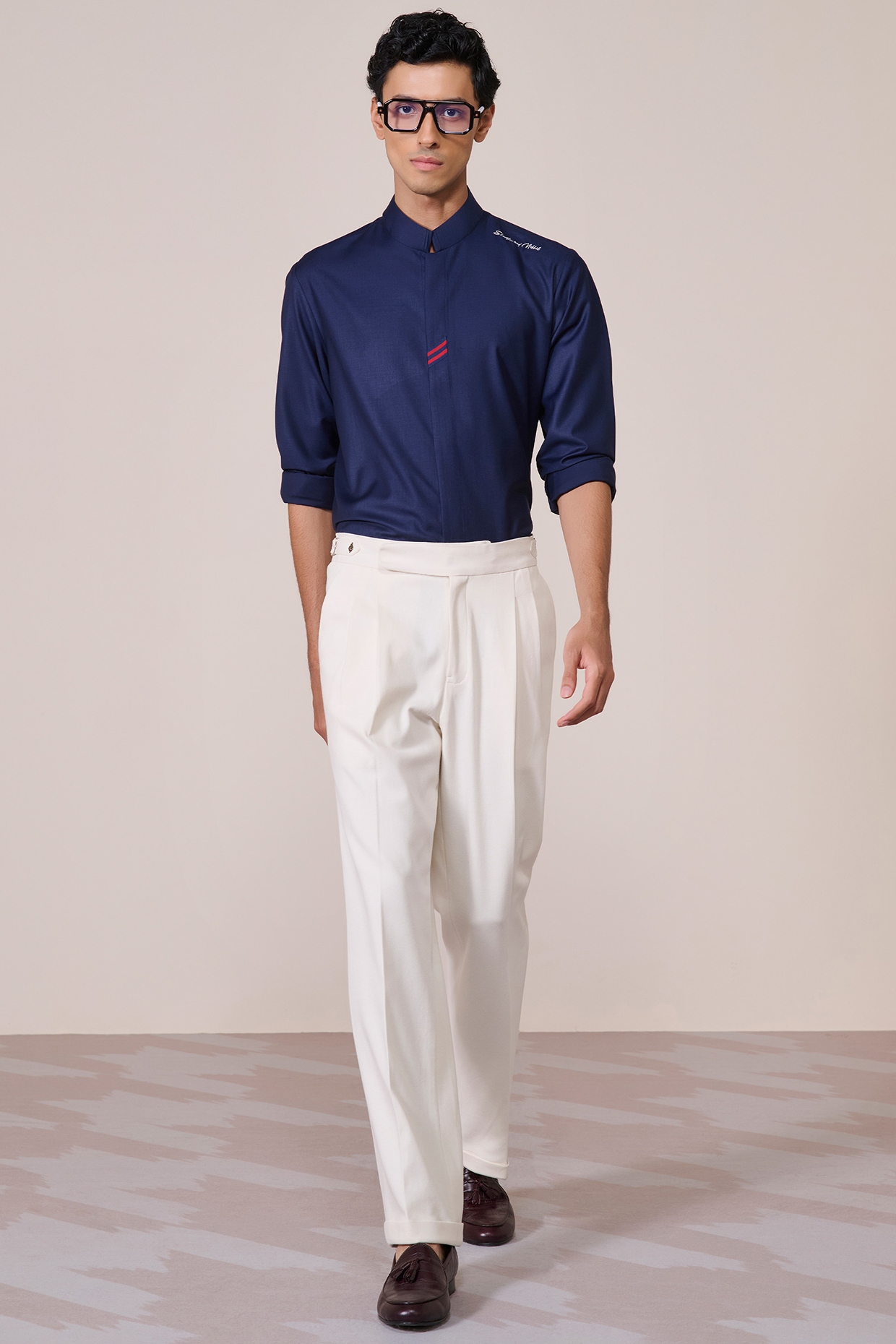 Navy Blue Rayon Suiting Blend Shirt by S&N by Shantnu Nikhil Men