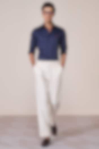 Navy Blue Giza Cotton Adamas Embroidered Shirt by S&N by Shantnu Nikhil Men