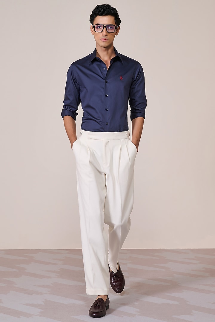 Navy Blue Giza Cotton Adamas Embroidered Shirt by S&N by Shantnu Nikhil Men