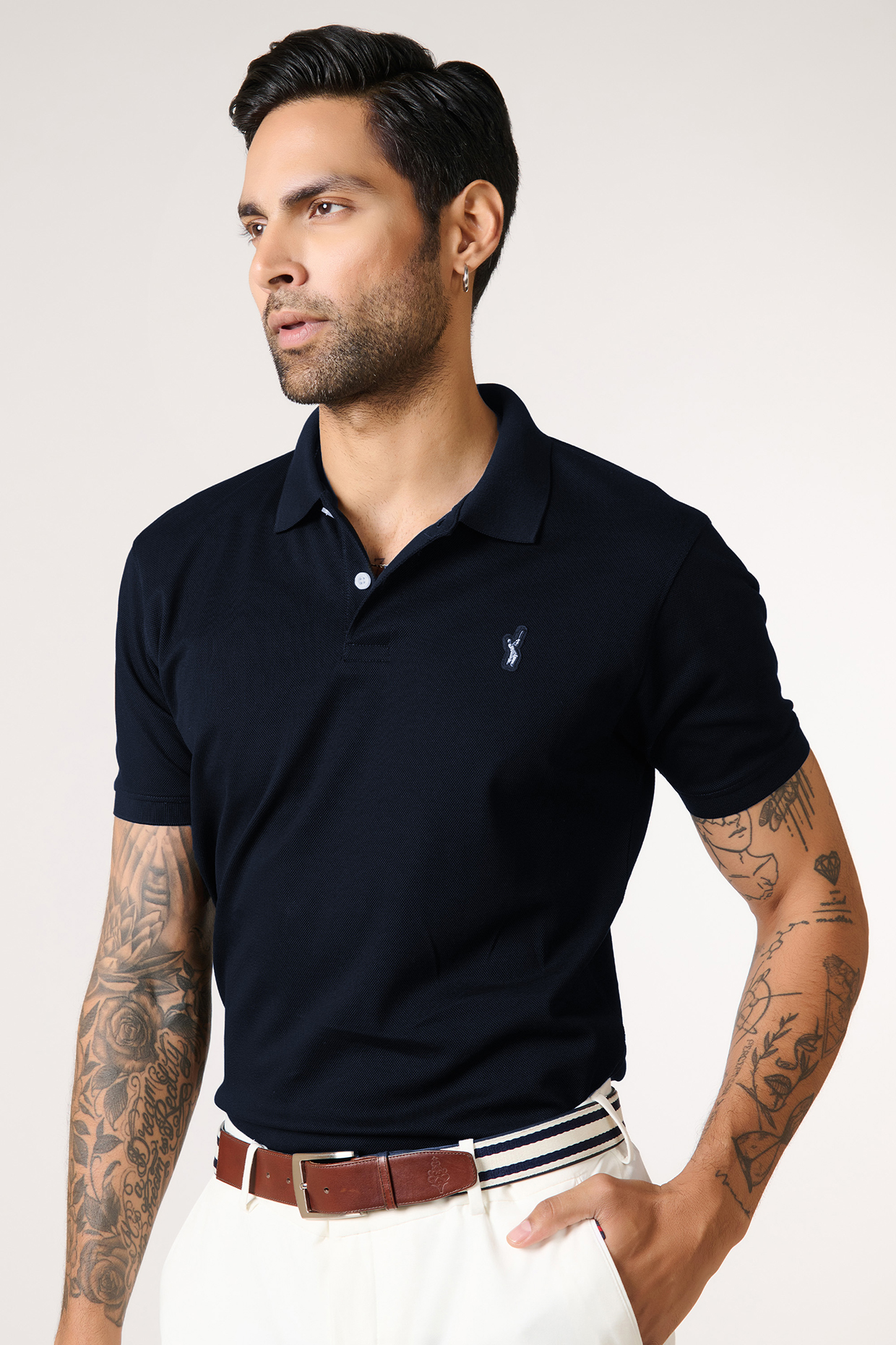 Navy Blue Supima Pique Knit Batsman Logo T-Shirt by S&N by Shantnu Nikhil Men