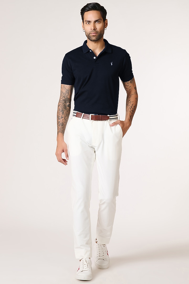 Navy Blue Supima Pique Knit Batsman Logo T-Shirt by S&N by Shantnu Nikhil Men at Pernia's Pop Up Shop