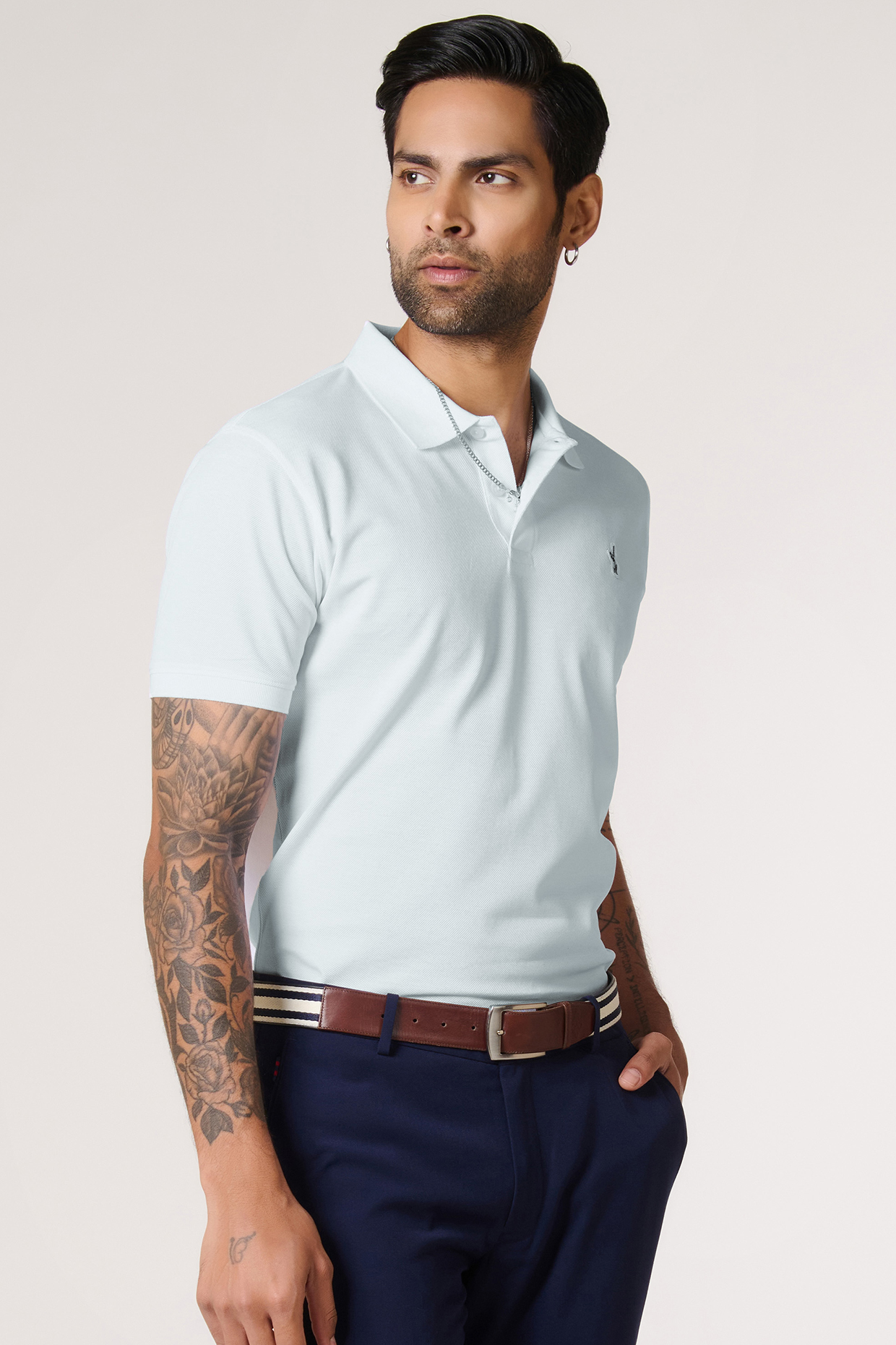 Light Blue Supima Pique Knit Batsman Logo T-Shirt by S&N by Shantnu Nikhil Men