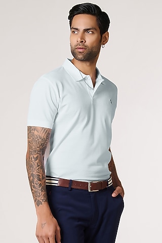 Light Blue Supima Pique Knit Batsman Logo T-Shirt by S&N by Shantnu Nikhil Men