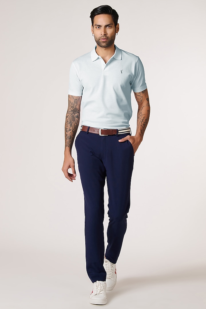 Light Blue Supima Pique Knit Batsman Logo T-Shirt by S&N by Shantnu Nikhil Men at Pernia's Pop Up Shop