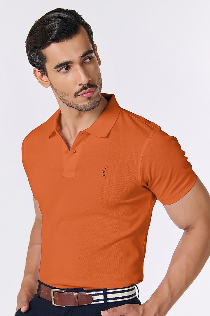 Orange Supima Pique Knit Batsman Logo T-Shirt by S&N by Shantnu Nikhil Men at Pernia's Pop Up Shop