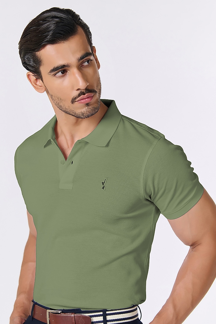 Sage Green Supima Pique Knit Batsman Logo T-Shirt by S&N by Shantnu Nikhil Men at Pernia's Pop Up Shop