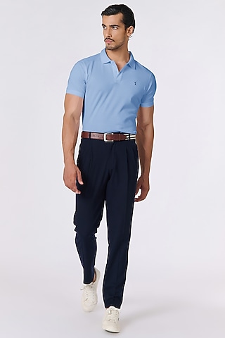 Slate Blue Supima Pique Knit Batsman Logo T-Shirt by S&N by Shantnu Nikhil Men