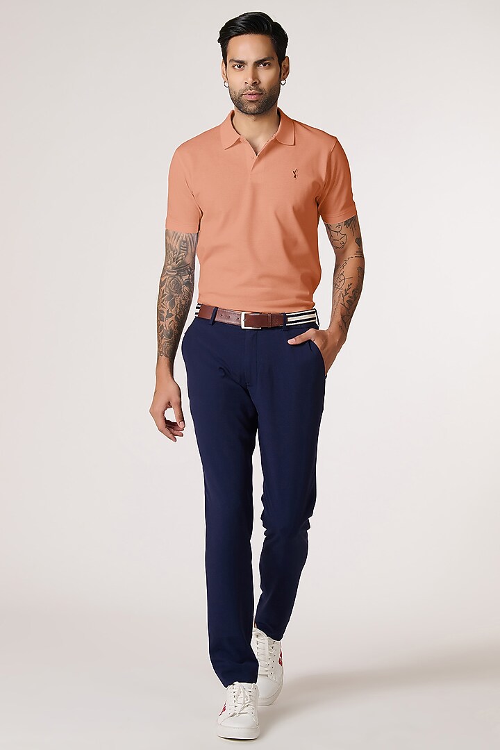 Peach Supima Pique Knit Batsman Logo T-Shirt by S&N by Shantnu Nikhil Men at Pernia's Pop Up Shop