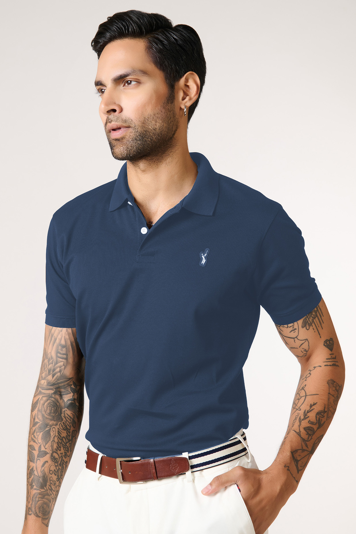 Persian Blue Supima Pique Knit Batsman Logo T-Shirt by S&N by Shantnu Nikhil Men