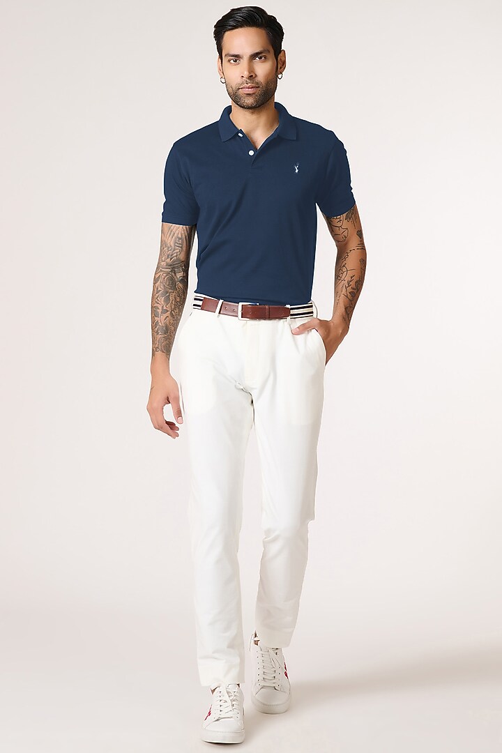 Persian Blue Supima Pique Knit Batsman Logo T-Shirt by S&N by Shantnu Nikhil Men at Pernia's Pop Up Shop