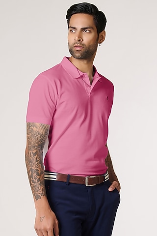 Candy Pink Supima Pique Knit Batsman Logo T-Shirt by S&N by Shantnu Nikhil Men