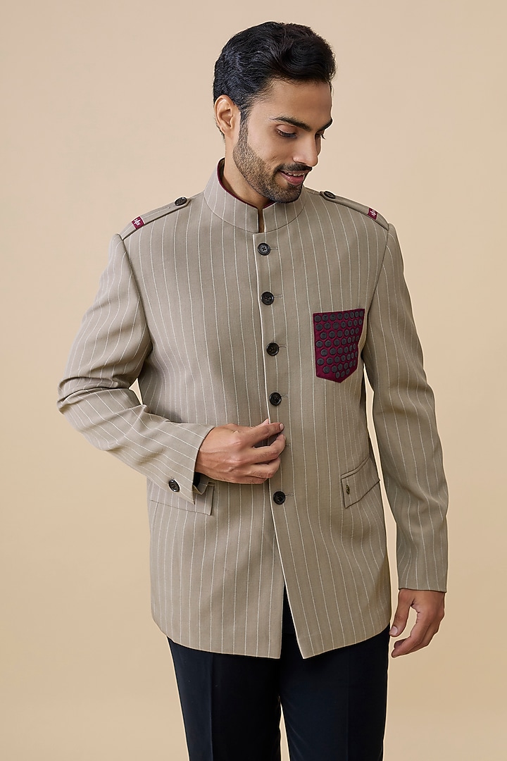 Beige Suiting Wedding Bandhgala by S&N by Shantnu Nikhil Men at Pernia's Pop Up Shop