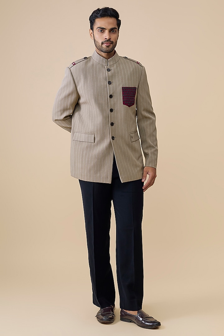 Beige Suiting Wedding Bandhgala by S&N by Shantnu Nikhil Men at Pernia's Pop Up Shop