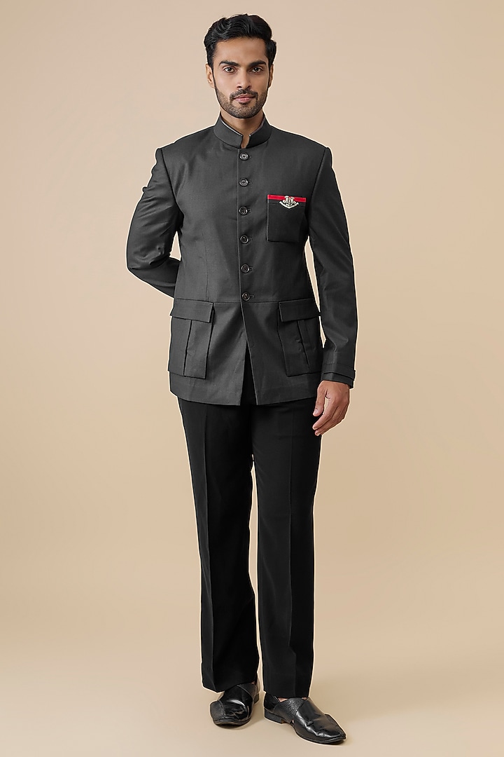 Grey Suiting Wedding Bandhgala by S&N by Shantnu Nikhil Men at Pernia's Pop Up Shop