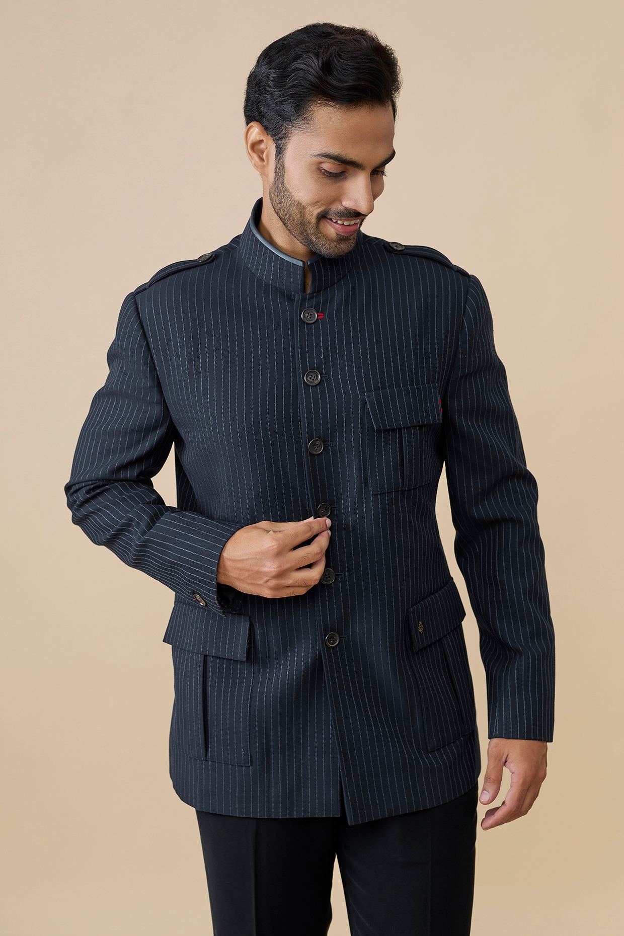 S&N by Shantnu Nikhil Navy Suiting Bandhgala