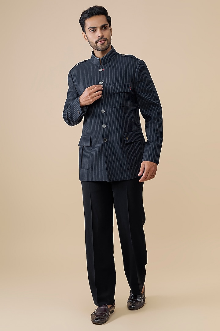 Navy Suiting Wedding Bandhgala by S&N by Shantnu Nikhil Men at Pernia's Pop Up Shop
