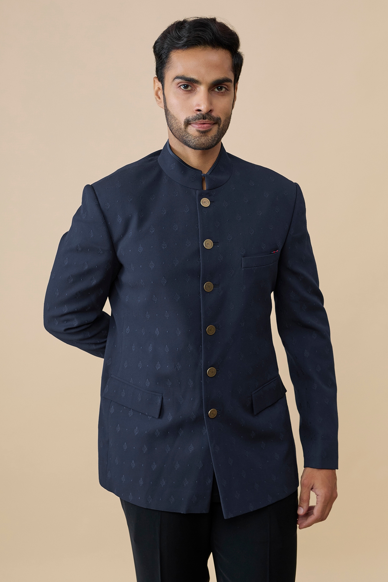 S&N by Shantnu Nikhil Navy Suiting Bandhgala