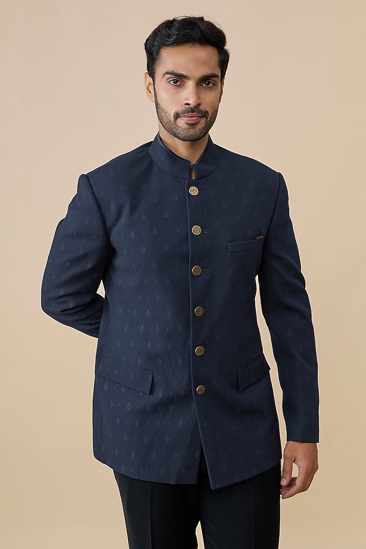 Navy Suiting Wedding Bandhgala by S&N by Shantnu Nikhil Men at Pernia's Pop Up Shop