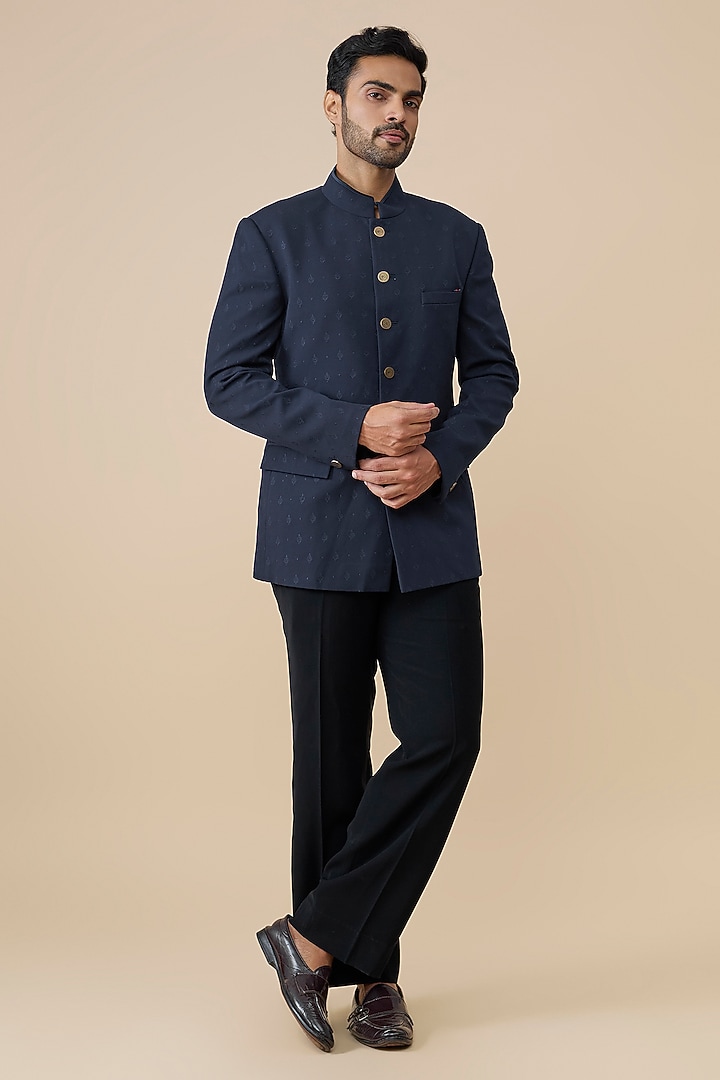 Navy Suiting Wedding Bandhgala by S&N by Shantnu Nikhil Men at Pernia's Pop Up Shop