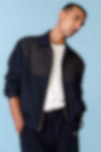 Navy Poly Blend Viscose Lycra Embroidered Jacket by S&N by Shantnu Nikhil Men at Pernia's Pop Up Shop