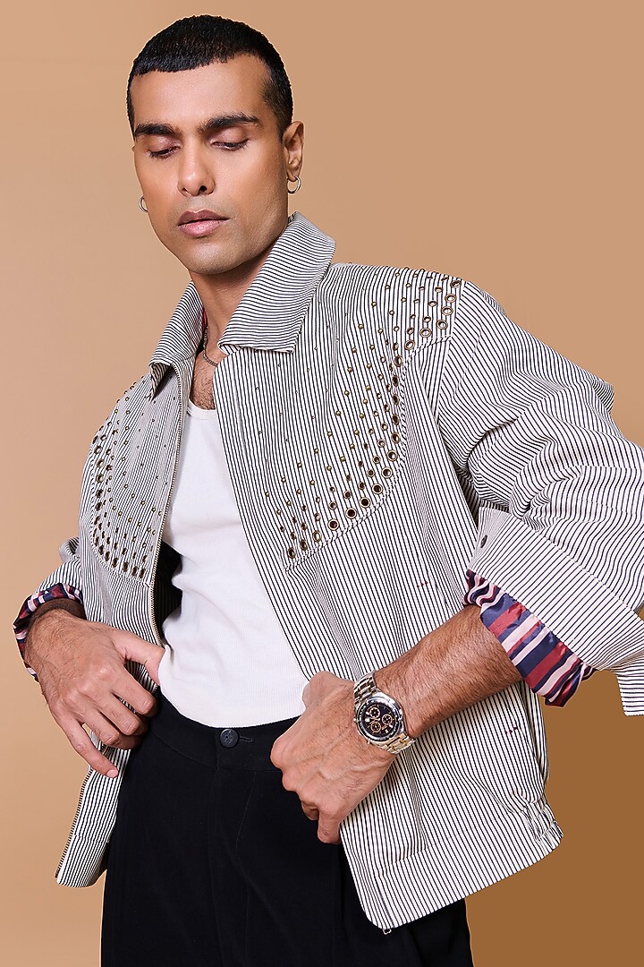 Grey Cotton Blend Printed Jacket by S&N by Shantnu Nikhil Men at Pernia's Pop Up Shop