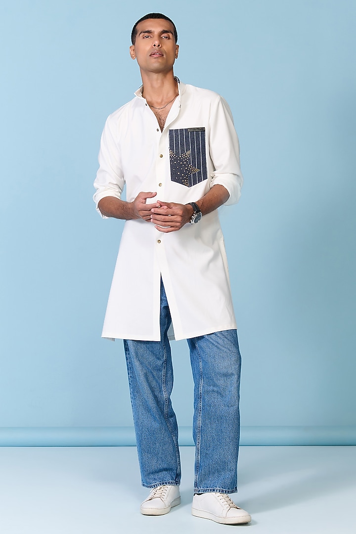 Off-White Tencel Rayon Spandex Kurta by S&N by Shantnu Nikhil Men at Pernia's Pop Up Shop