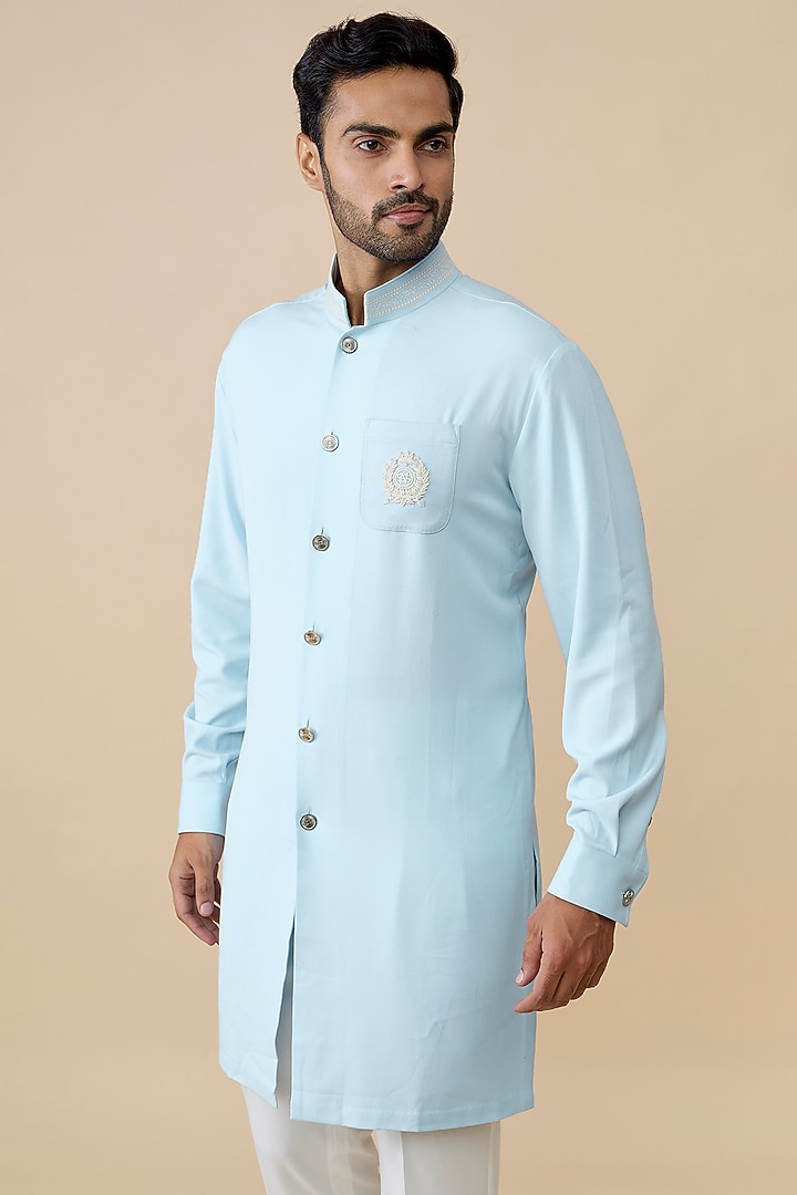 Aqua Blue Tencel Rayon Kurta by S&N by Shantnu Nikhil Men at Pernia's Pop Up Shop