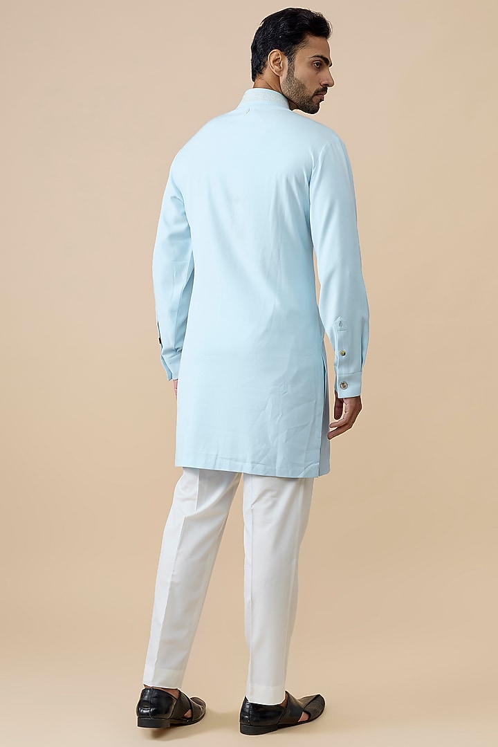 Aqua Blue Tencel Rayon Kurta by S&N by Shantnu Nikhil Men at Pernia's Pop Up Shop