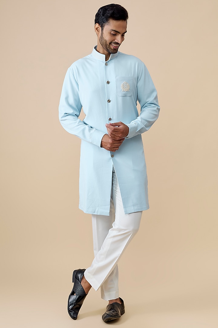 Aqua Blue Tencel Rayon Kurta by S&N by Shantnu Nikhil Men at Pernia's Pop Up Shop