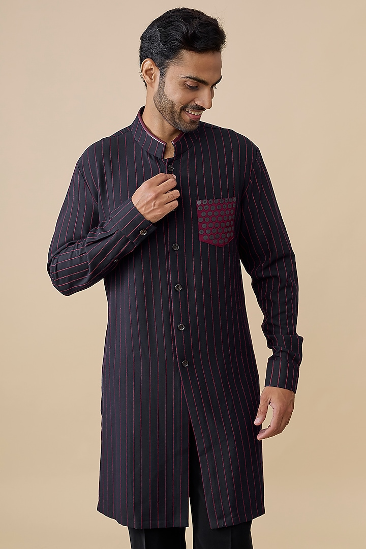 Navy Blue Tencel Rayon Kurta by S&N by Shantnu Nikhil Men at Pernia's Pop Up Shop