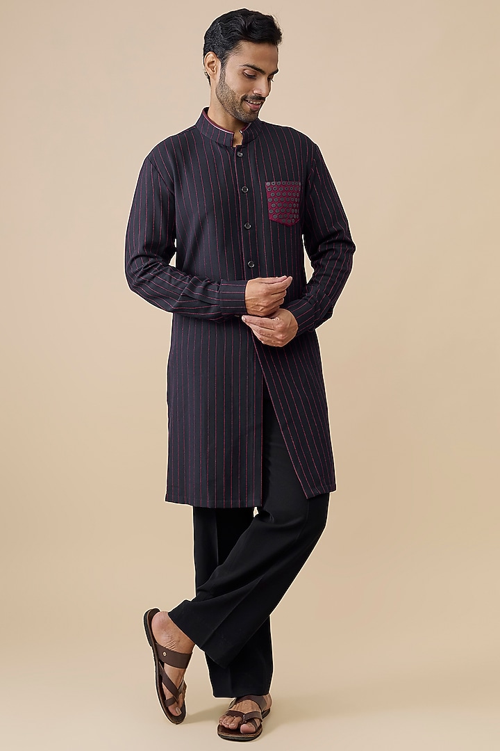Navy Blue Tencel Rayon Kurta by S&N by Shantnu Nikhil Men at Pernia's Pop Up Shop