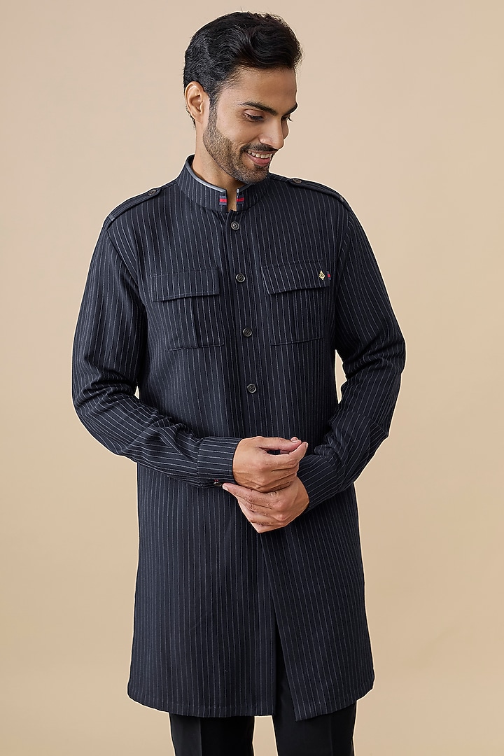 Navy Blue Tencel Rayon Kurta by S&N by Shantnu Nikhil Men at Pernia's Pop Up Shop