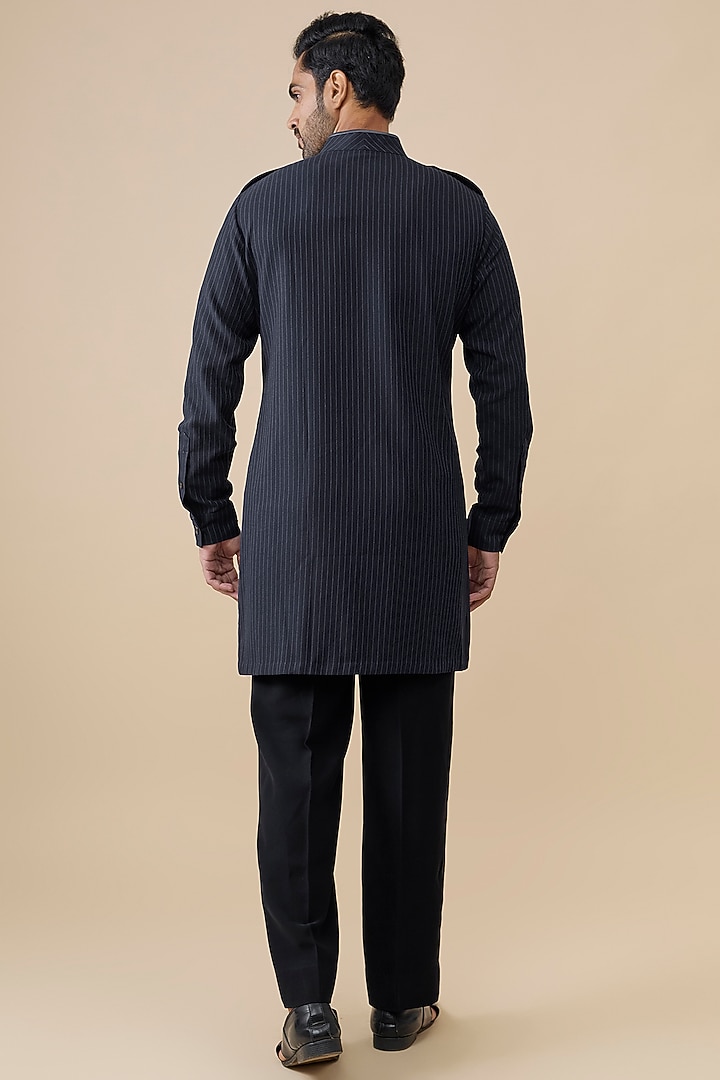 Navy Blue Tencel Rayon Kurta by S&N by Shantnu Nikhil Men at Pernia's Pop Up Shop
