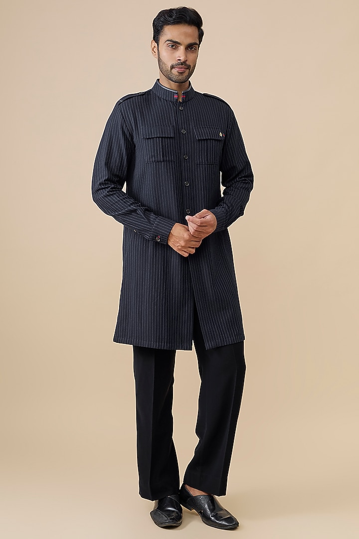 Navy Blue Tencel Rayon Kurta by S&N by Shantnu Nikhil Men at Pernia's Pop Up Shop