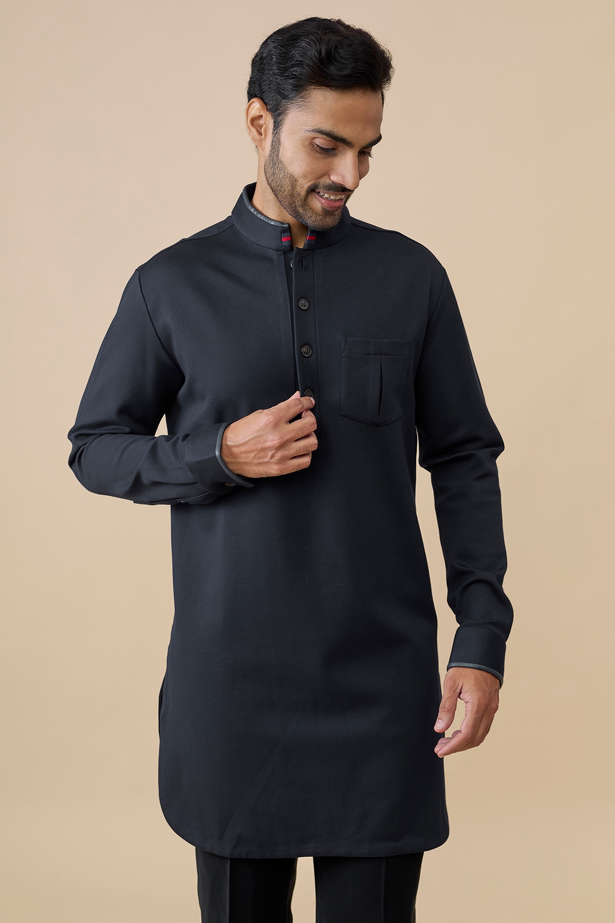 S&N by Shantnu Nikhil Navy Blue Tencel Rayon Kurta